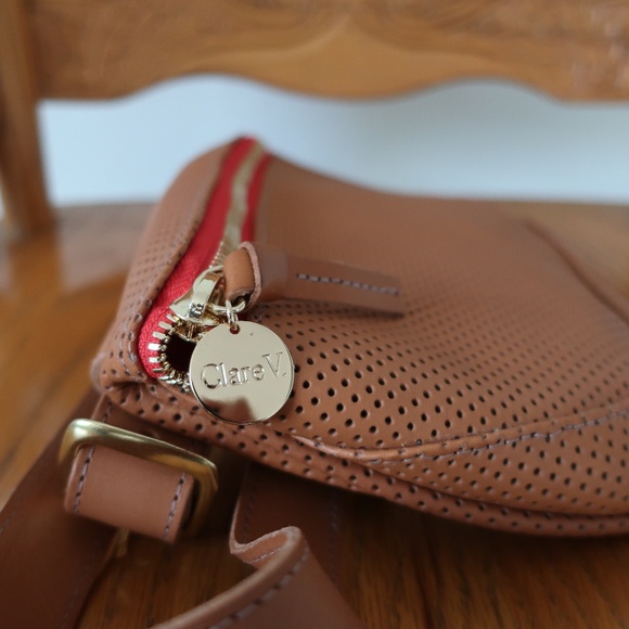 Clare V Tan Crossbody Bag with Red Accent - Picture 6 of 16